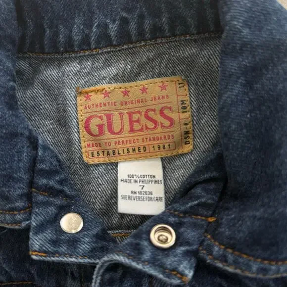Vintage 90s Guess denim jacket youth size 7 100% cotton jean jacket - Picture 3 of 7